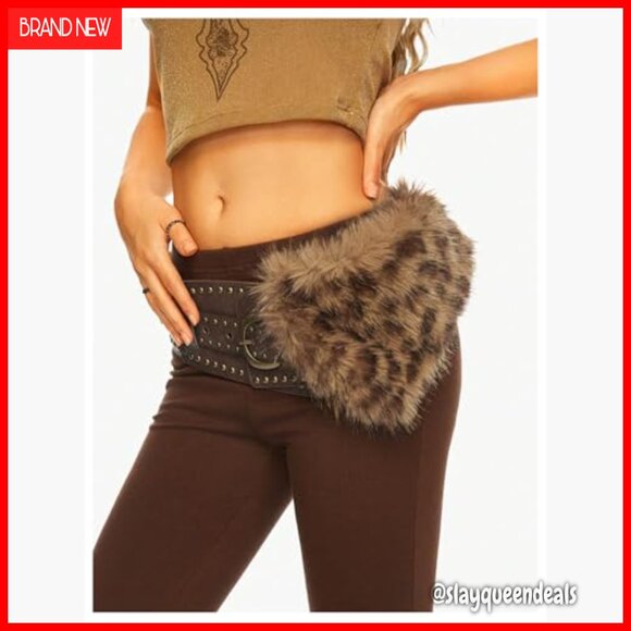 Faux Fur Leopard Print Wide Waist Tie Belt Western Cowgirl Style